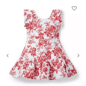 Janie and Jack Floral Ruffle Ponte Dress in Red and White